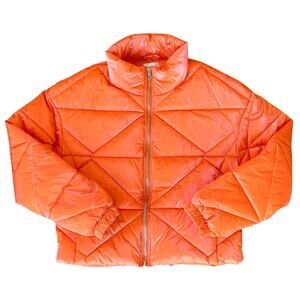 Lili Sidonio Cropped Quilted Puffer Jacket Orange Iridescent Size Small NWT